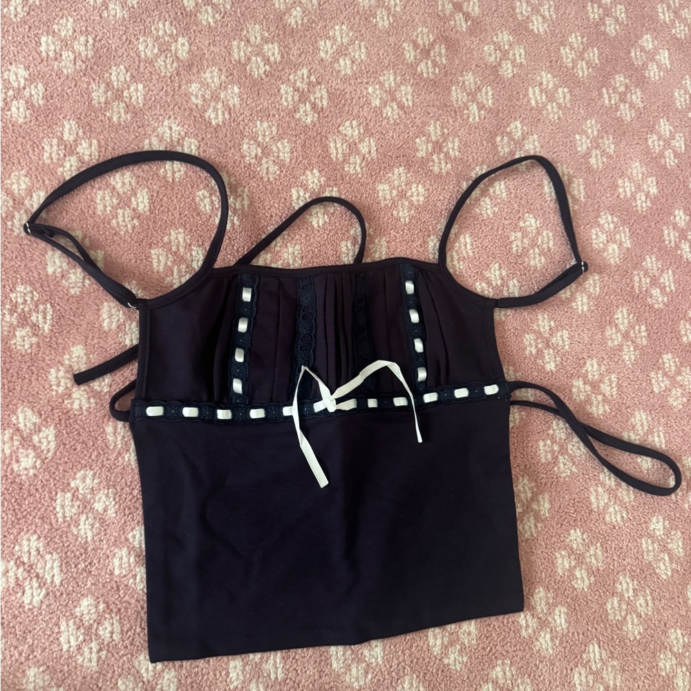 Edikted open back navy top with bow